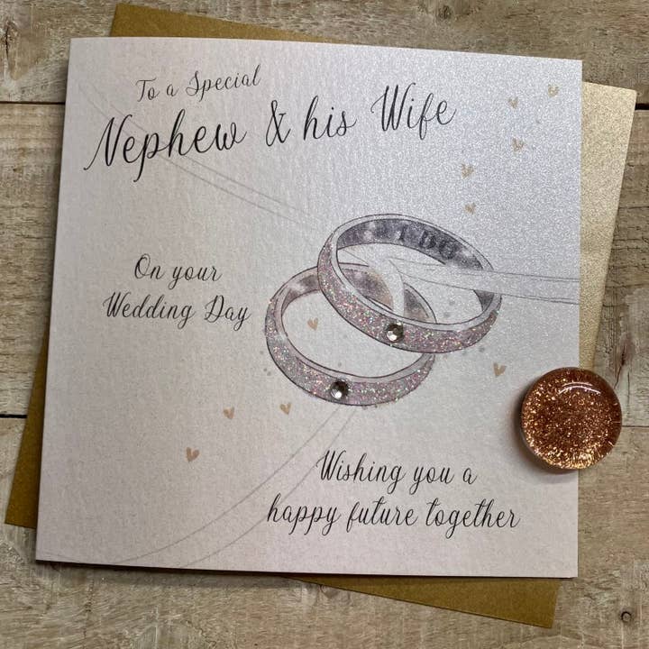 White Cotton Cards - Wholesale Wedding Card - Nephew & Wife Wedding - Wedding Rings (D338)