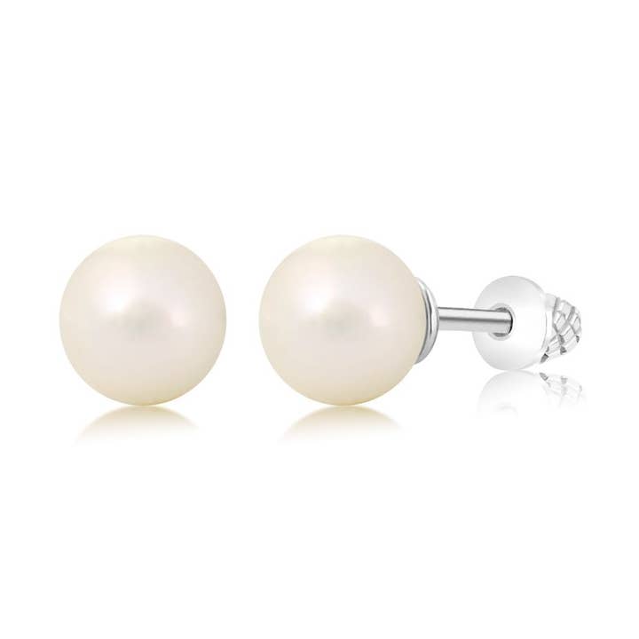 White Pearl Palladium Plating Girls Screwback Stud Earrings for wholesale by Chanteur