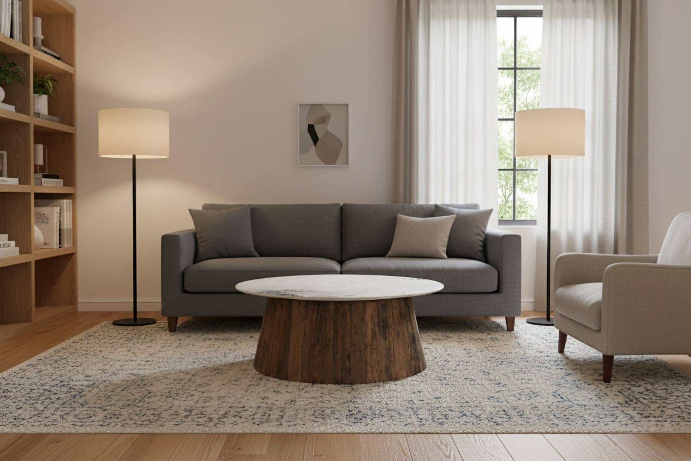 Oval Wood Coffee Table with Marble Top H 18" & Dia 28" for wholesale on Faire3