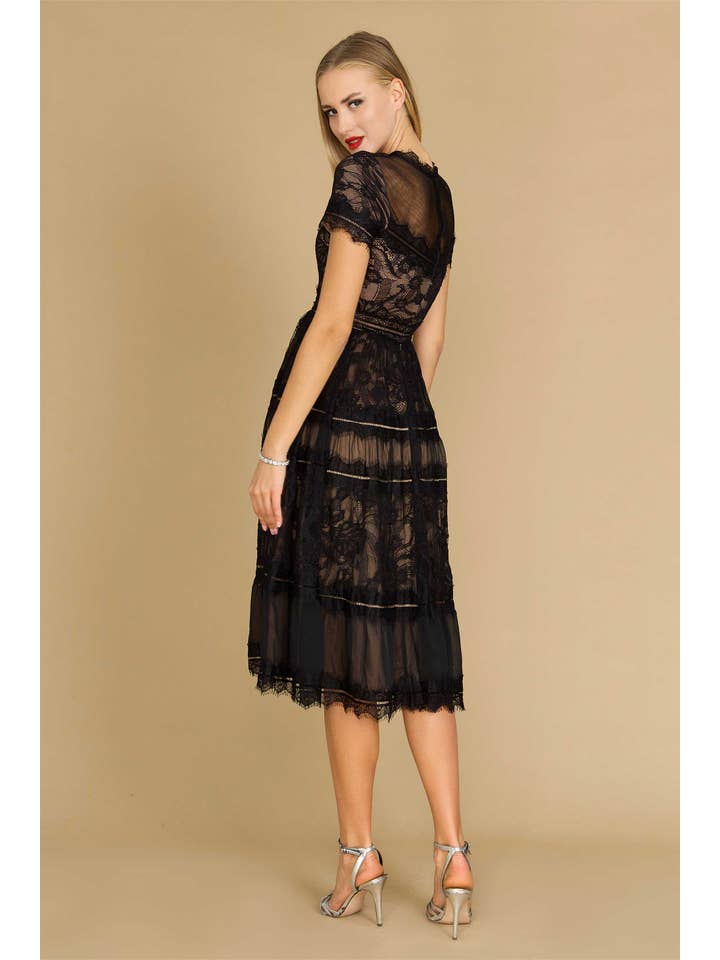 Black Midi Lace Short Sleeve Cocktail Dress for wholesale on Faire