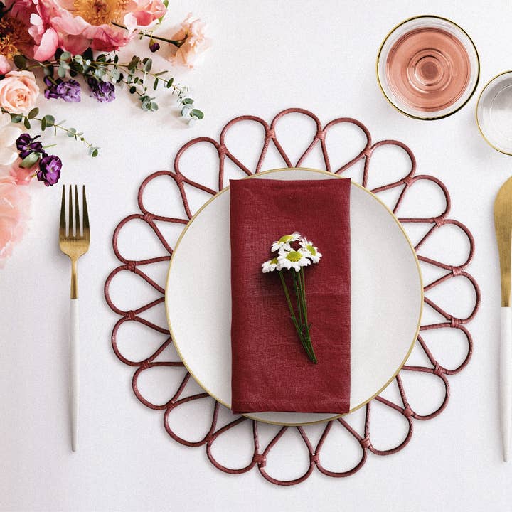 Bali Harvest - Wholesale Placemat - Rattan Placemat (Petal Red) Woven Wicker Straw Charger Plate1