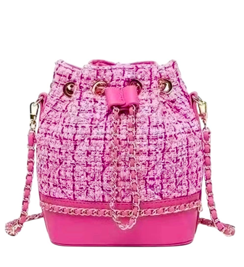 Mavi Bandz - Wholesale Crossbody Bag - Kids - Mini Tweed Canvas Hot Pink Mini Bucket Purse Tote Crossbody
