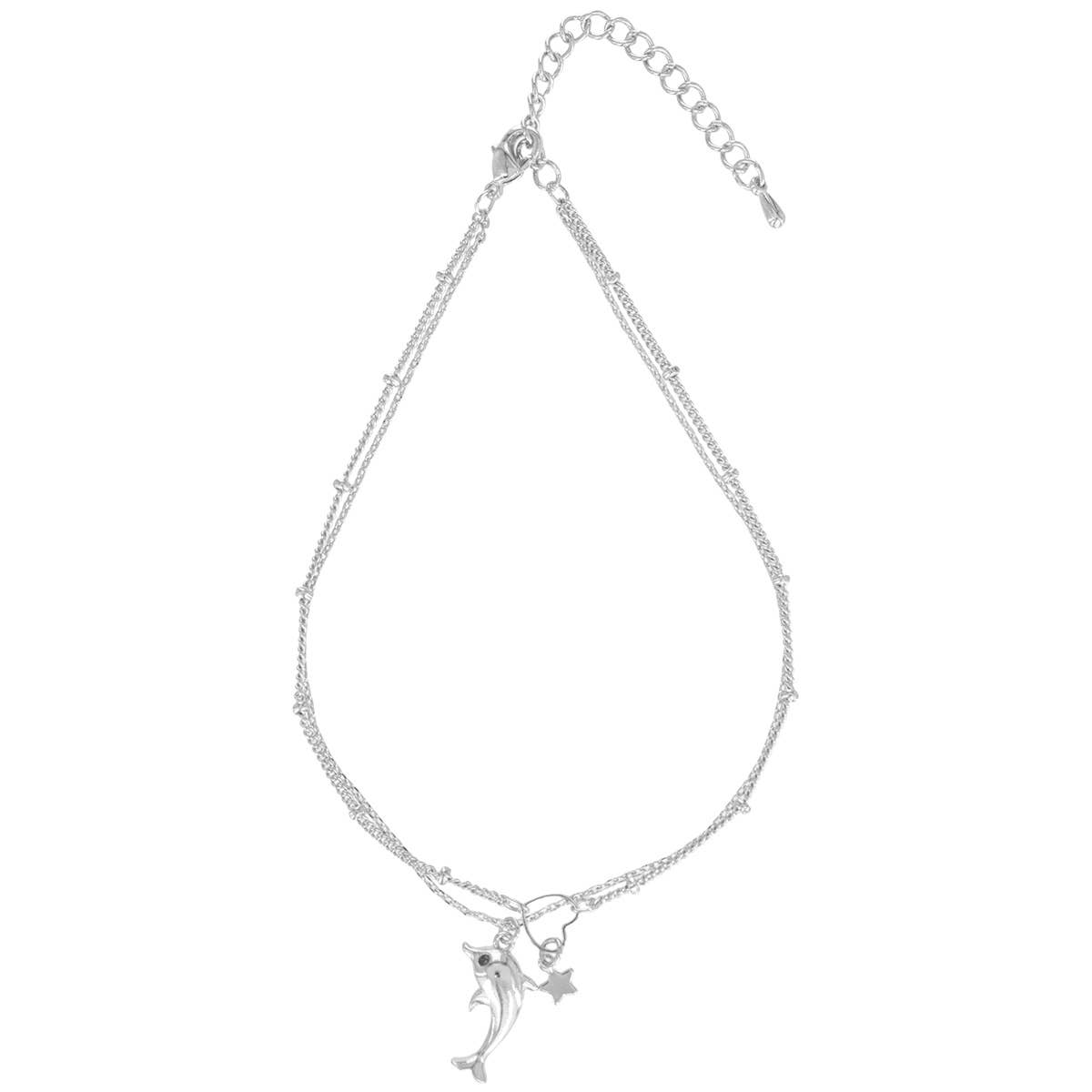 Suzie Q USA - Wholesale Anklet - Dolphin Pendant Cut-out Heart  2 Layer Anklet1