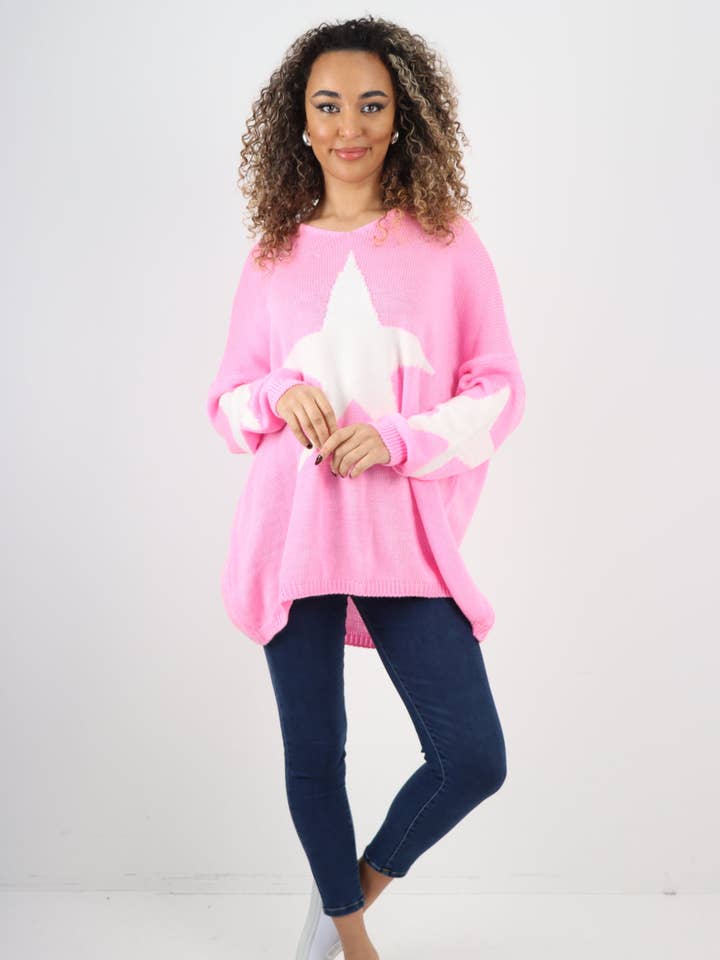 Oversize strikket jumpertop med stjernetryk for engroshandel hos Miss Bold