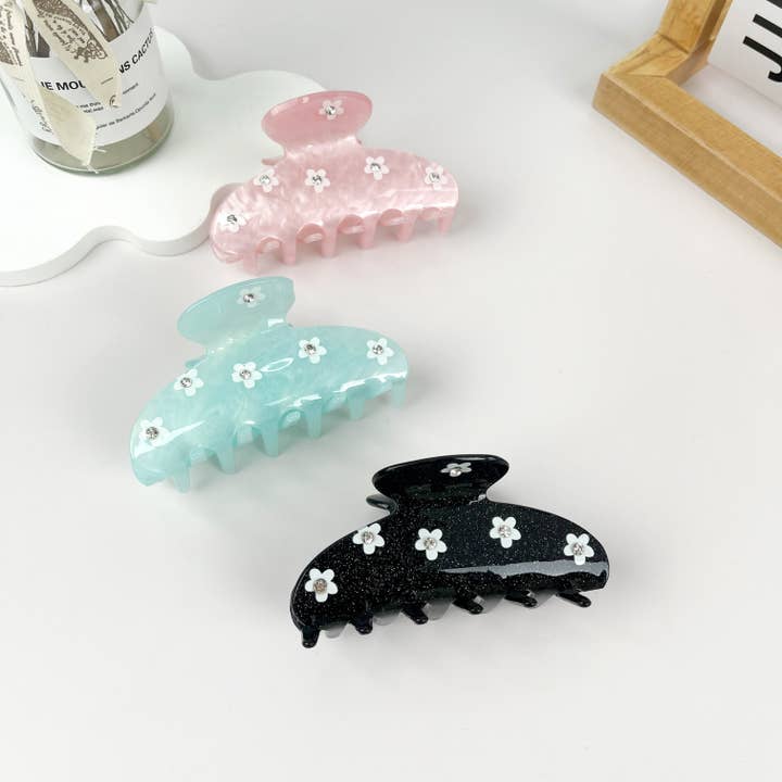 mildstyles - Wholesale Hair Clip - Women's - Half Moon Diamond Florals Hair Claw Clip
