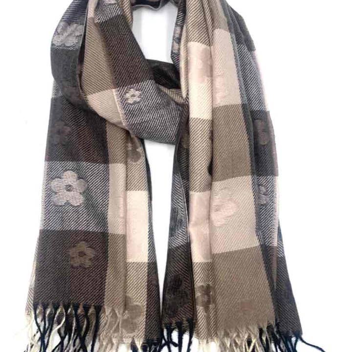 LINETA - Wholesale Scarf - Women's - Plaid and flower soft scarf4