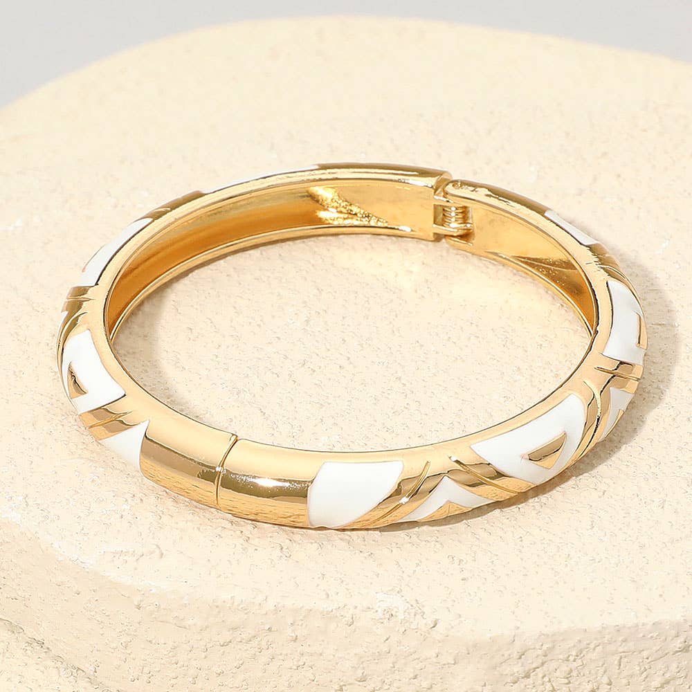 Sensibling Corp. - Wholesale Bangle Bracelet - Geometric Pattern Enamel Inlay Hinged Bangle Bracelet5