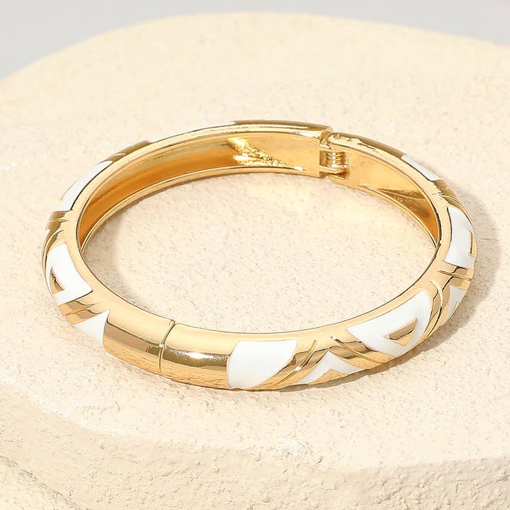 Sensibling Corp. - Wholesale Bangle Bracelet - Geometric Pattern Enamel Inlay Hinged Bangle Bracelet5