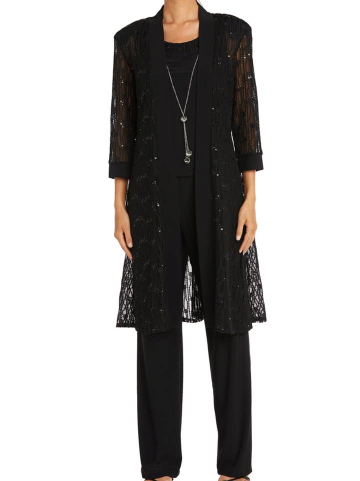 RM Richards Sequin Lace Duster 3-Piece Pants Suit for wholesale by New Yorker's Apparel