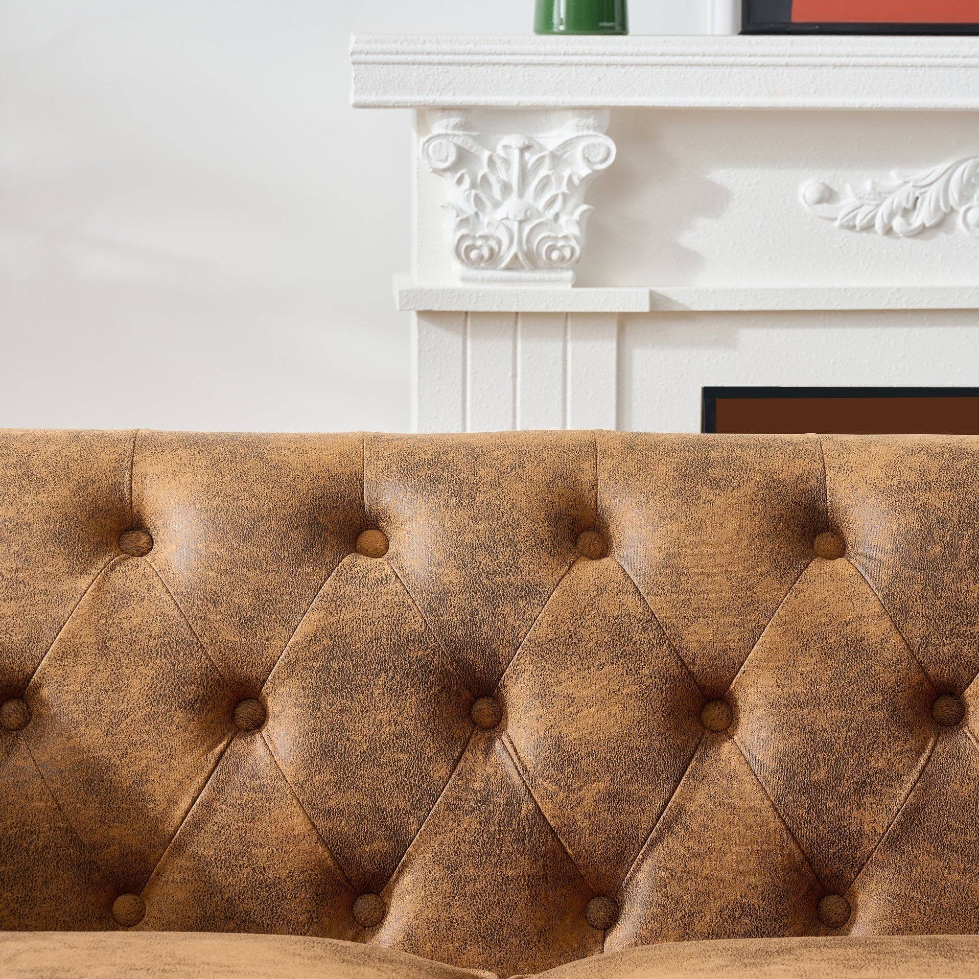 HOMYCASA DESIGN INC - Vente Canapés - Ensemble de canapés Chesterfield en similicuir 3+3 places, tissu haute technologie, accoudoir roulé, canapé rembourré, marron12