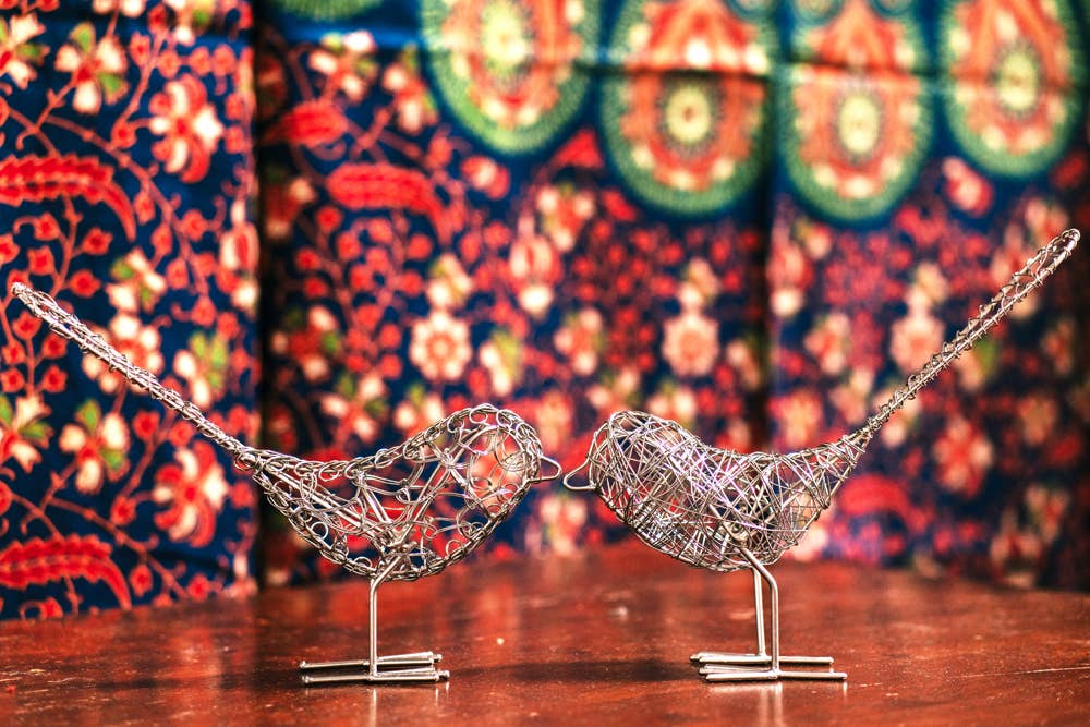 Mira Fair Trade - Wholesale Decorative Figurine - Silver Wrapped Wire Birds (Set of 2)2
