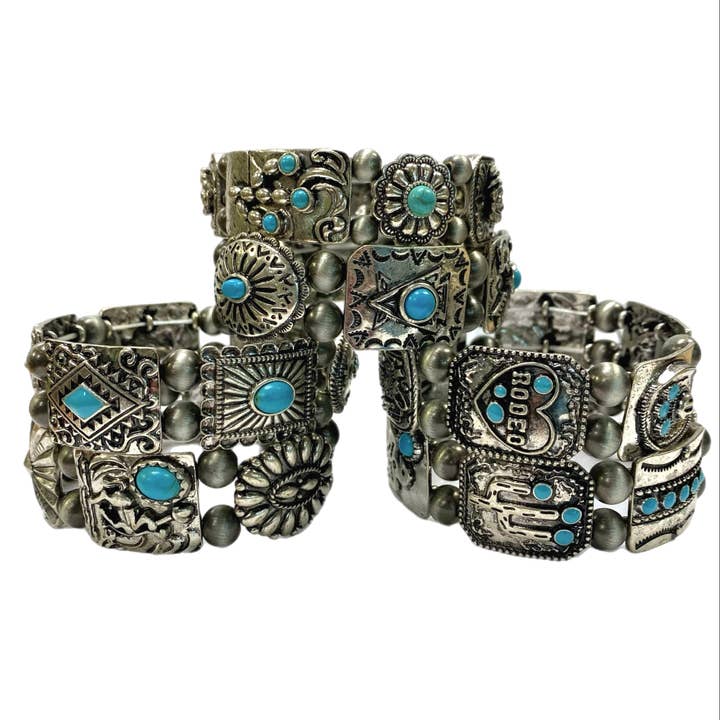 Stretch Western Bracelets with Howlite Turquoise Accents for wholesale by Accessories To Go