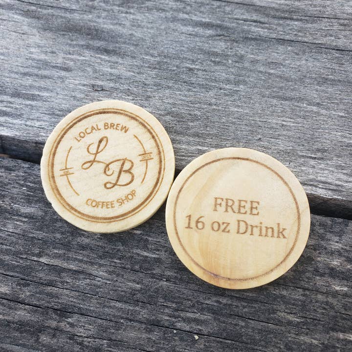 Your Logo - Free Drink Wooden Token for wholesale by The Rural Home