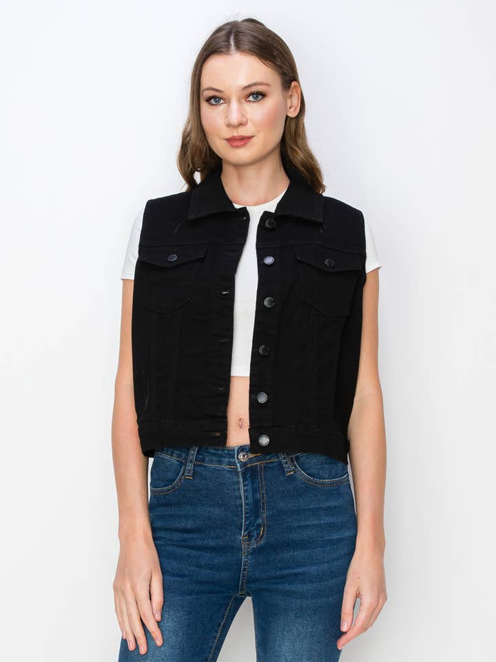 Women's Casual Denim Vest for wholesale by PATRONCITO USA INTERNATIONAL, INC