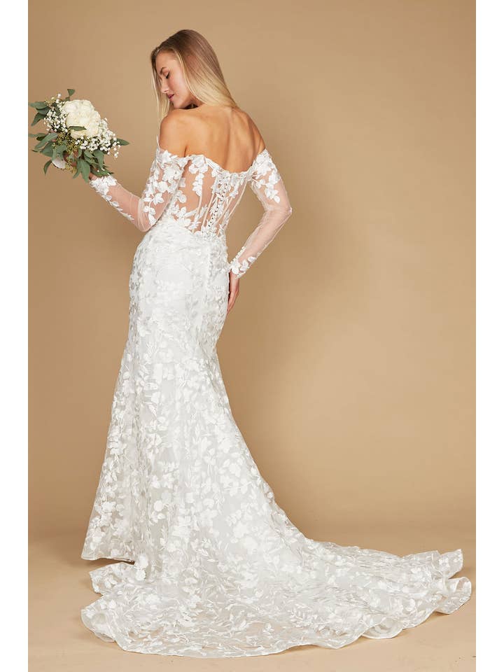 White Lace Long Off Shoulder Mermaid Wedding Dress Wholesale for wholesale on Faire