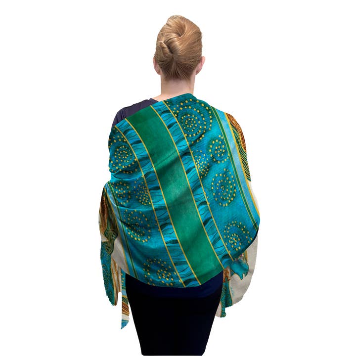 RainCaper - Wholesale Scarf - Women's - Fine Art Silk Blend Shawl Laurel Burch Sky Mares Horses