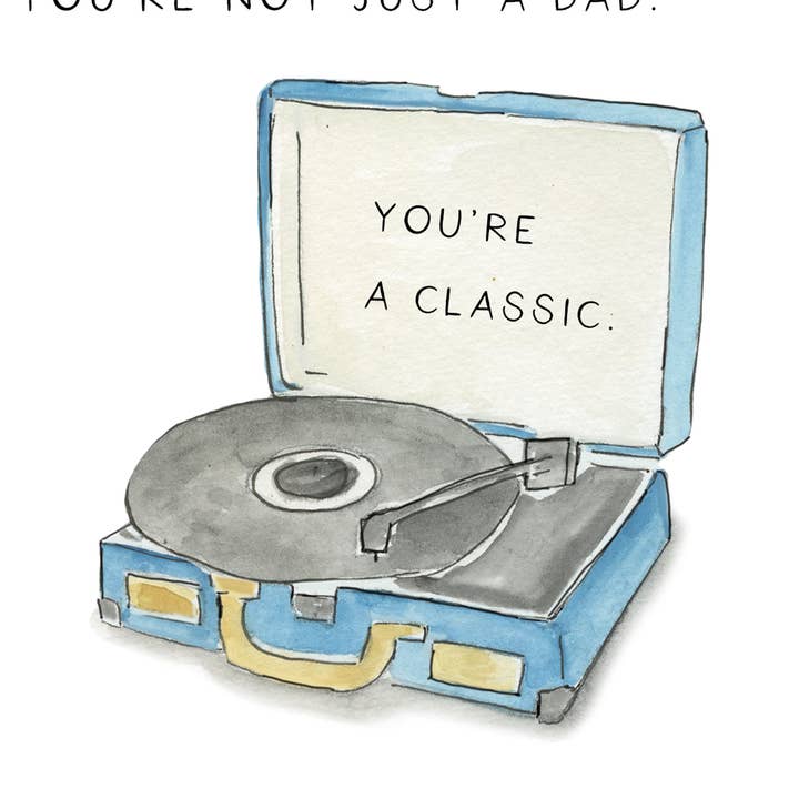 Carte de vœux - Tourne-disque classique Fête des Pères pour la vente par emmy+olly