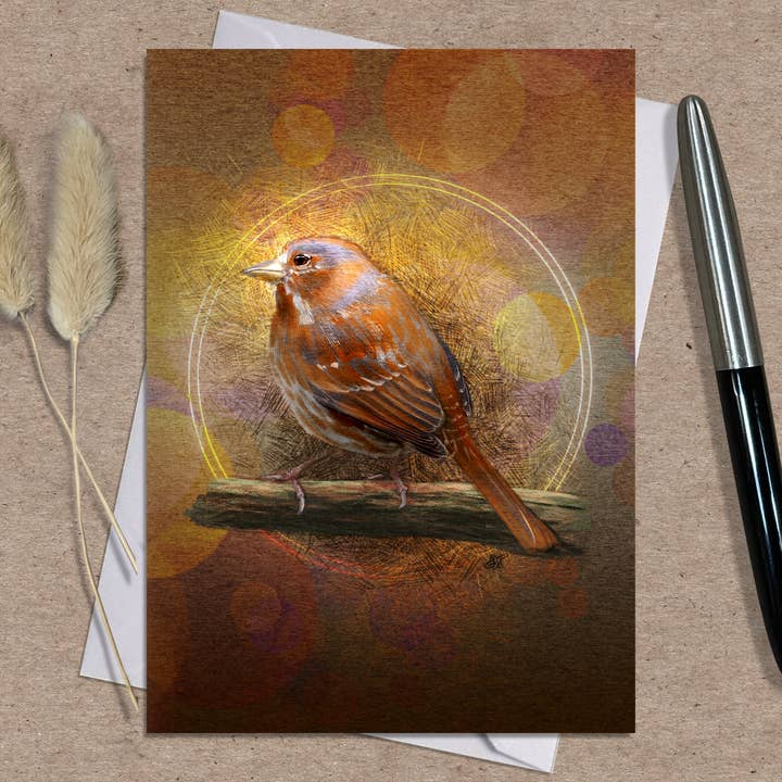 Fox Sparrow Greeting Card, 5x7" w/Envelope for wholesale by Coreyartus Imagery
