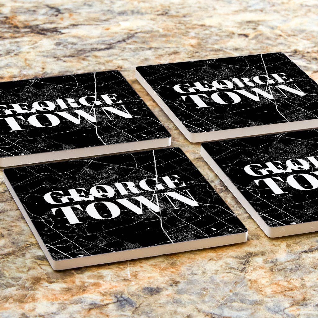 Love Local - Wholesale Coasters - Minimalistic B&W Texas Georgetown Map| Absorbent Coasters | Set of 4 | Min 26