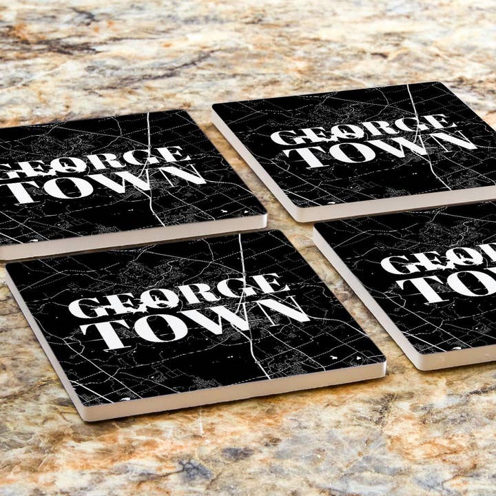 Love Local - Wholesale Coasters - Minimalistic B&W Texas Georgetown Map| Absorbent Coasters | Set of 4 | Min 26