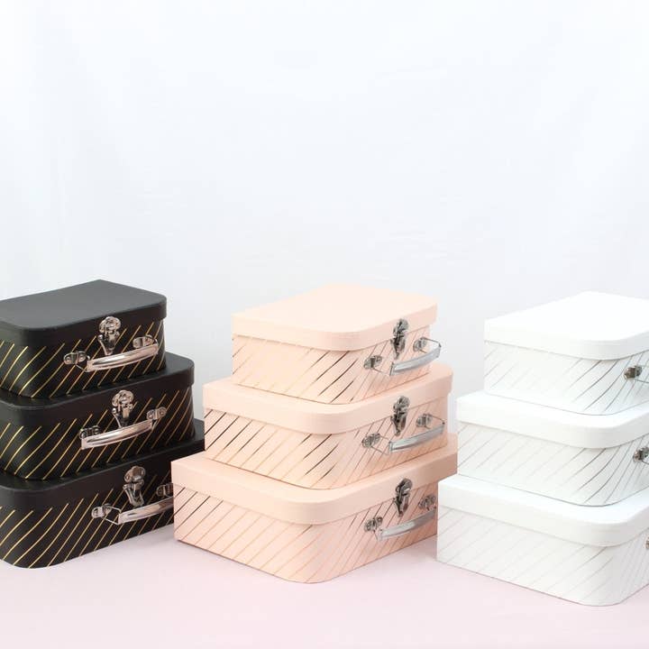 Elegant Design Supply - Vente Coffrets cadeaux - Boîte cadeau luxe en forme de valise avec rayures dorées1