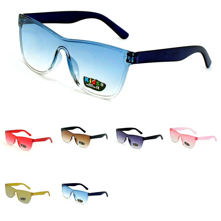 Lunettes de soleil sans monture pour enfants – Verres dégradés UV400 Lunettes de sport enveloppantes surdimensionnées K10320 pour la vente par Hot Sunglasses Wholesale