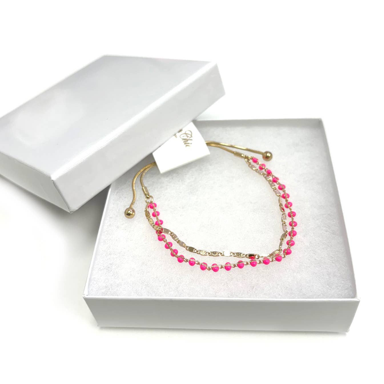 StarryNYC - Vente Bracelets maillon et chaîne - Bracelet ajustable à 2 lignes avec chaîne en époxy et chaîne délicate4