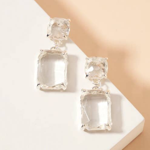 StarryNYC - Wholesale Dangle Earrings - Double Square Linked Crystal Glass Dangle Earrings20