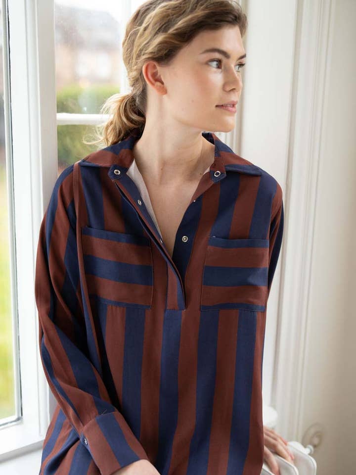 Danefae København - Wholesale Dress - Women's - Danefolk Sateen Twill Dress Dark Navy/Dark Merlot7