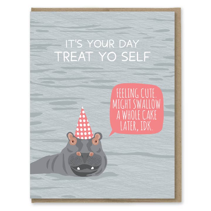 Hippo Swallow Cake Birthday Card for wholesale by Modern Printed Matter