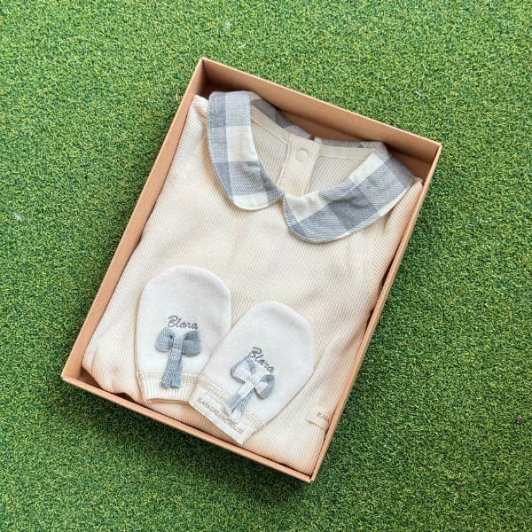 Korte Mouwen Romper Bundel - Grijs Geruit (Set van 2) voor wholesale door Blara Organic House