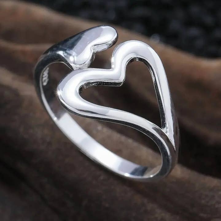 Öppen ring i hjärtform av sterlingsilver för wholesale av Moclein