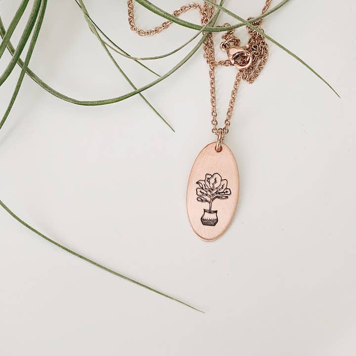 JOY IN THE MORNING - Wholesale Pendant/Charm Necklace - Fiddle Leaf Fig Necklace, Plant Lady