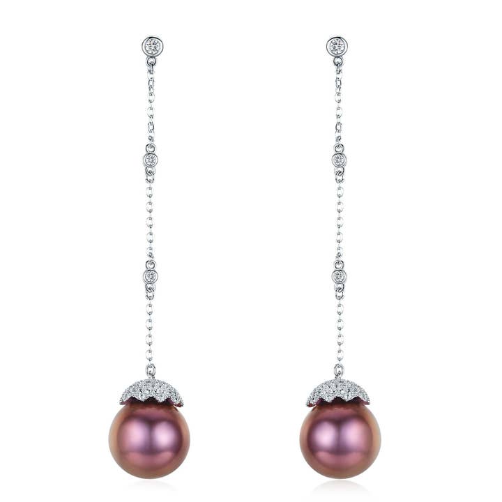 Princess Bronze Purple Edison Pearl Earrings for wholesale by Timeless Pearl