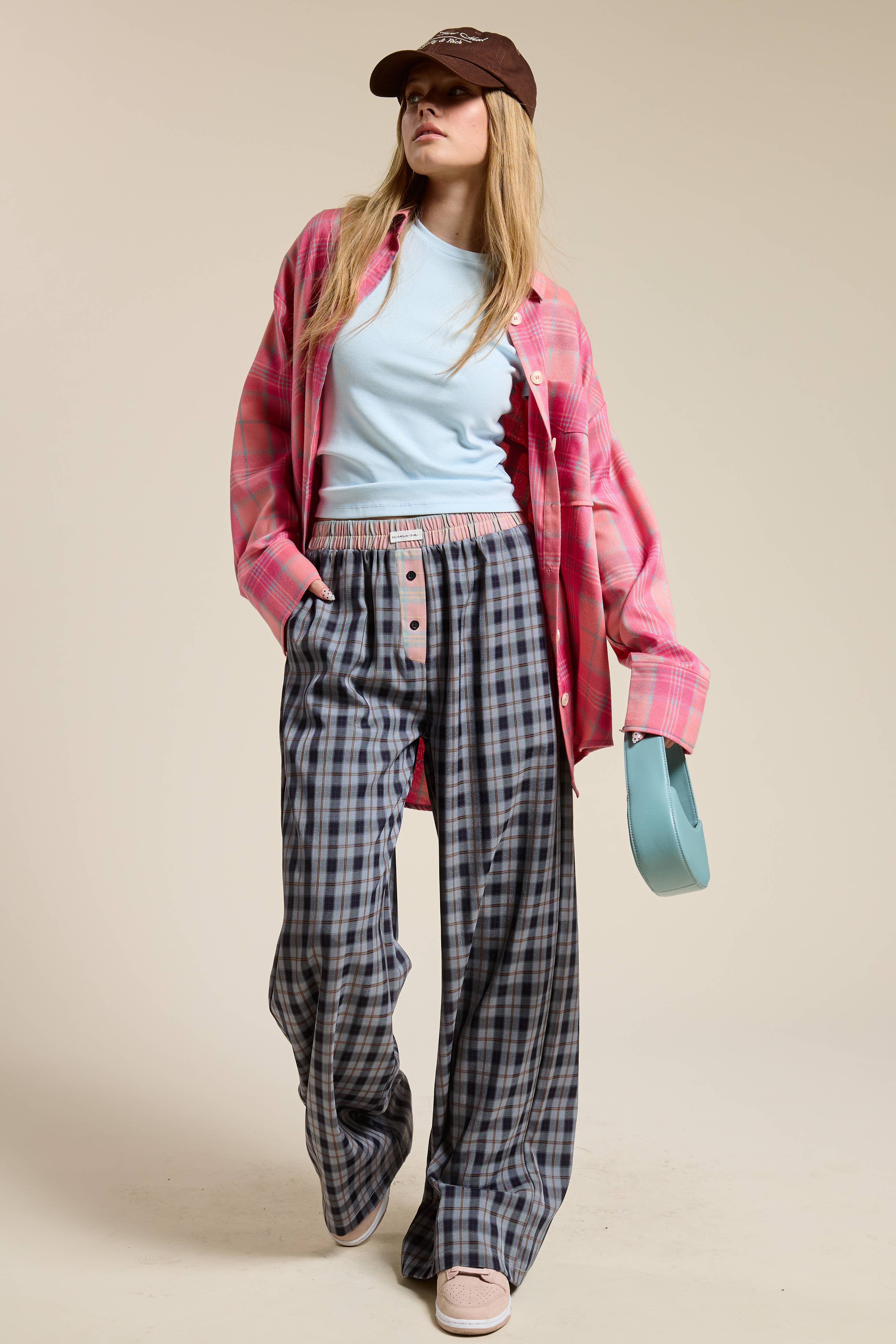 Mimosa - Vente Pantalon – femme - Pantalon boxeur à carreaux avec ceinture contrastante14