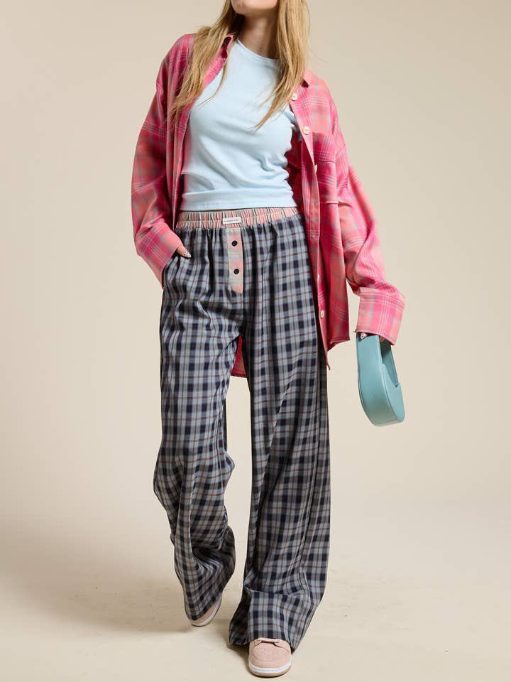 Mimosa - Vente Pantalon – femme - Pantalon boxeur à carreaux avec ceinture contrastante14