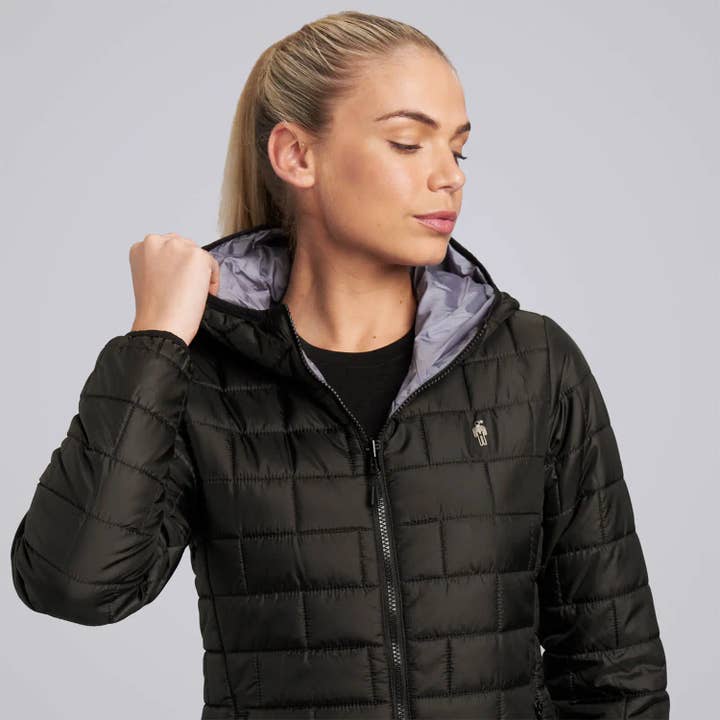 Female Highland Reversible Quilted Jacket - Black/Gunmetal for wholesale by HPE Activewear