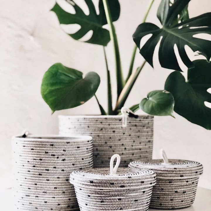 Mia Mélange - Vendita all'ingrosso Cestini - Cylinder Basket - Pois neri cuciti4