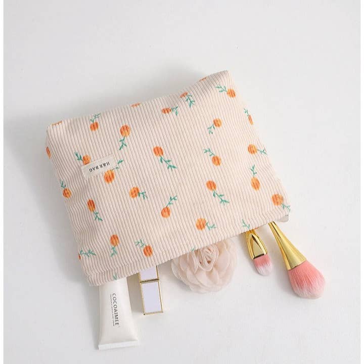 Dipped Shop - Wholesale Makeup/Cosmetic Bag - Floral Sreipe Corduroy Portable Cosmetic Bag DPB1004