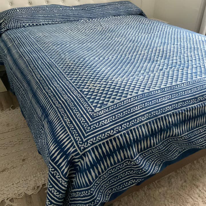 Indigo Block Print Batik Duvet Cover for wholesale by Beau Home Retail and Home Decor