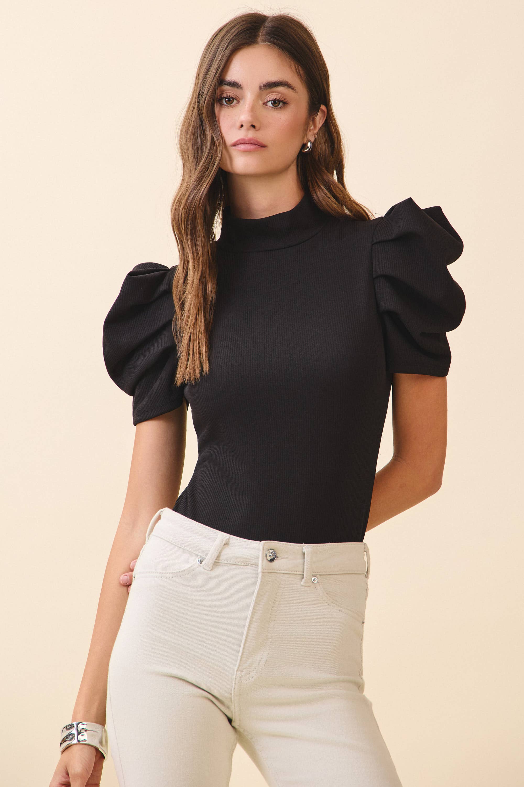 TCEC - Vente Body – femme - CT6595-Body à manches courtes bouffantes en maille extensible7