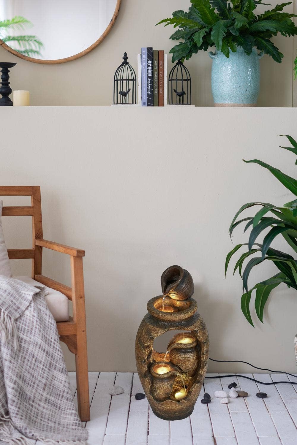 A&B Home Group Inc. - Wholesale Outdoor Ornament/Decor - 15.4x11.8x32.7" 3-Tier Water Fountain w/ Pot & LED - Brown2