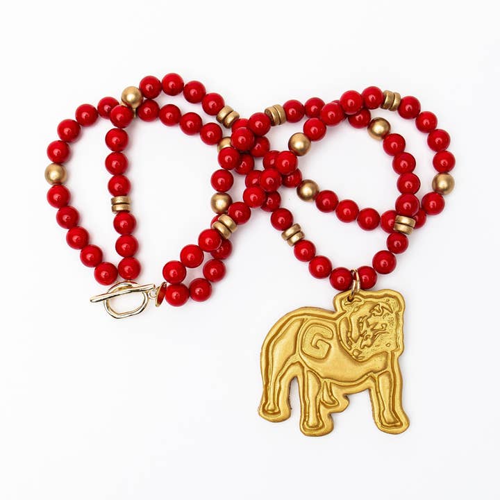 Red Double Jade with Bulldog Medallion for wholesale by Hidden Truth Jewelry