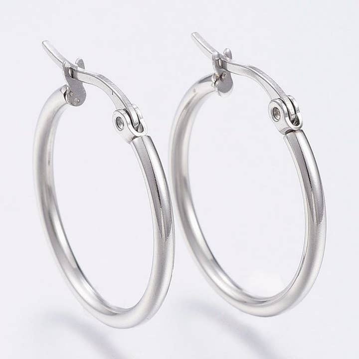 Stainless Steel Hoop Earrings Hypoallergenic 1.5in or 1.8in for wholesale by BG & Accessories