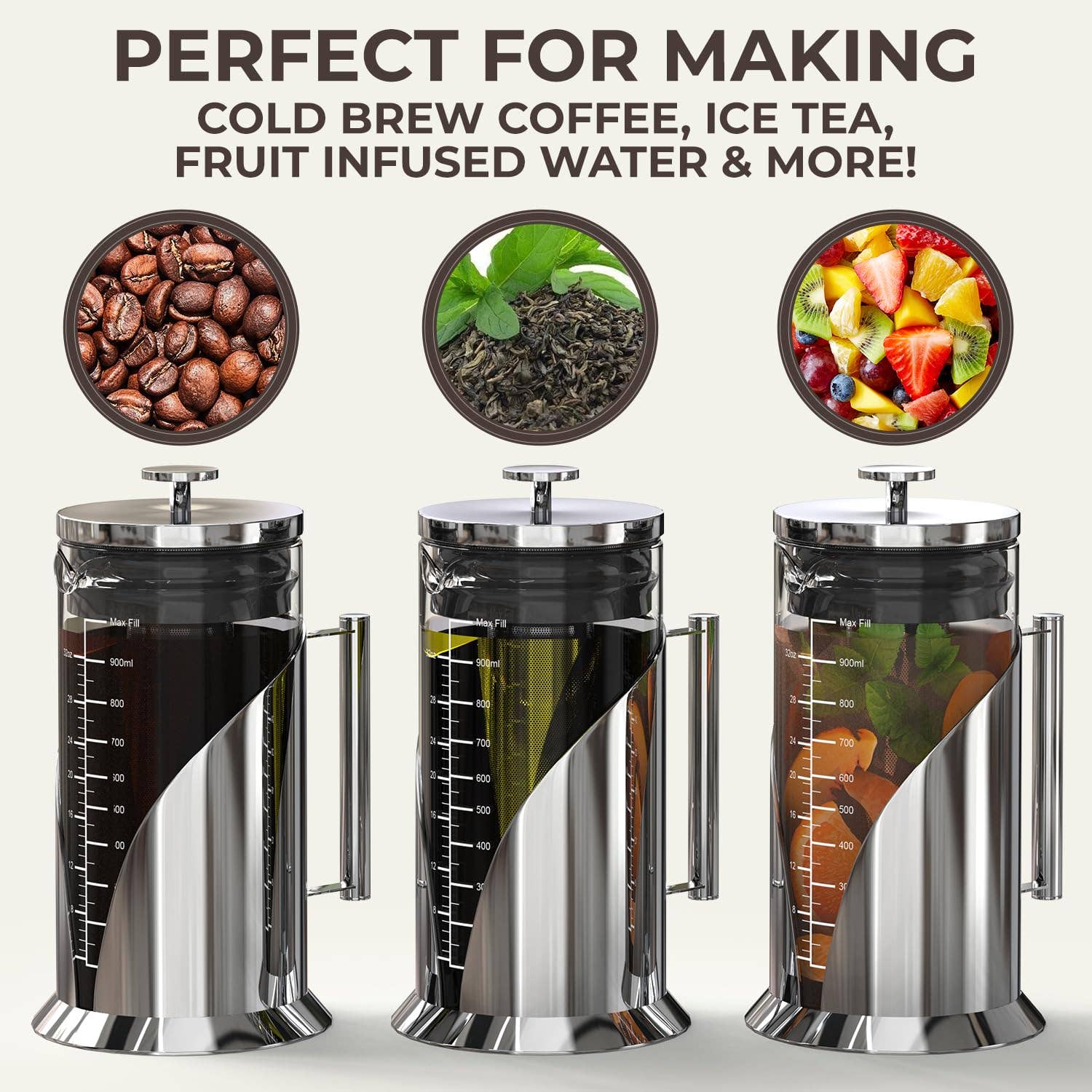 Infinite Basics – Máquina de café por atacado – Cafeteira de Café Cold Brew Cafe Du Chateau - Jarra de Café e Chá Gelado Hermética de 34oz com Rótulo de Medição, Filtro de Aço Inoxidável, Ideal para Armazenamento no Frigorífico7
