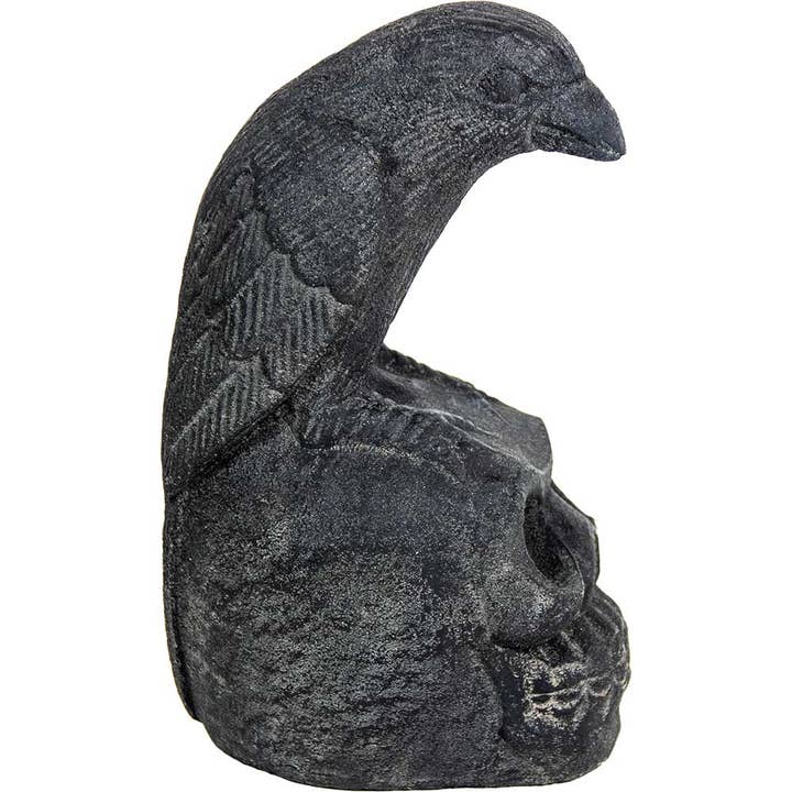 Kheops International – wholesale Outdoor ornament/decor – Volcanic Stone Statue - Skull & Raven2
