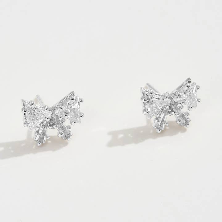 Sensibling Corp. - Wholesale Stud/Post Earrings - 14K Gold Dipped CZ Stone Mini Bow Stud Earrings3