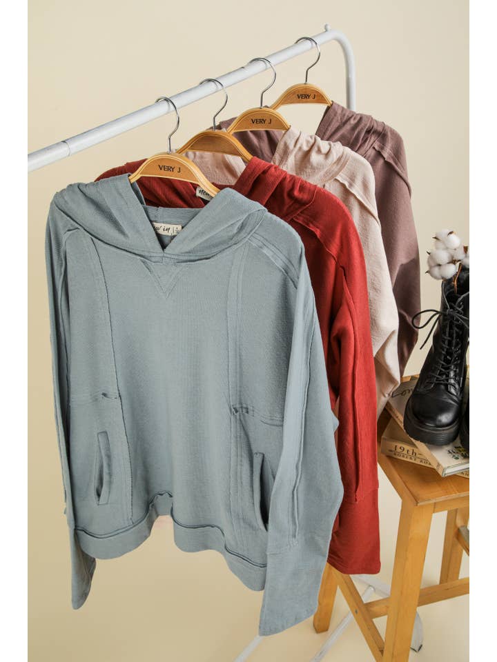 VERY J - Wholesale Hoodie - Women's - NT11689-Raw Edge Cute Detail Hoodie Knit Top