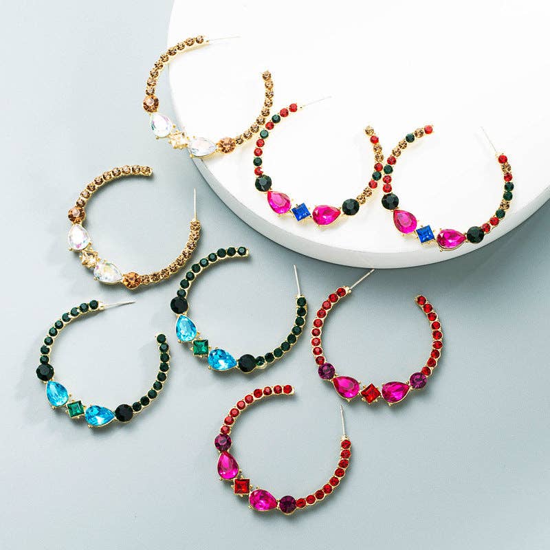 Multi Rhinestone Hoop Earrings E5402 for wholesale on Faire2
