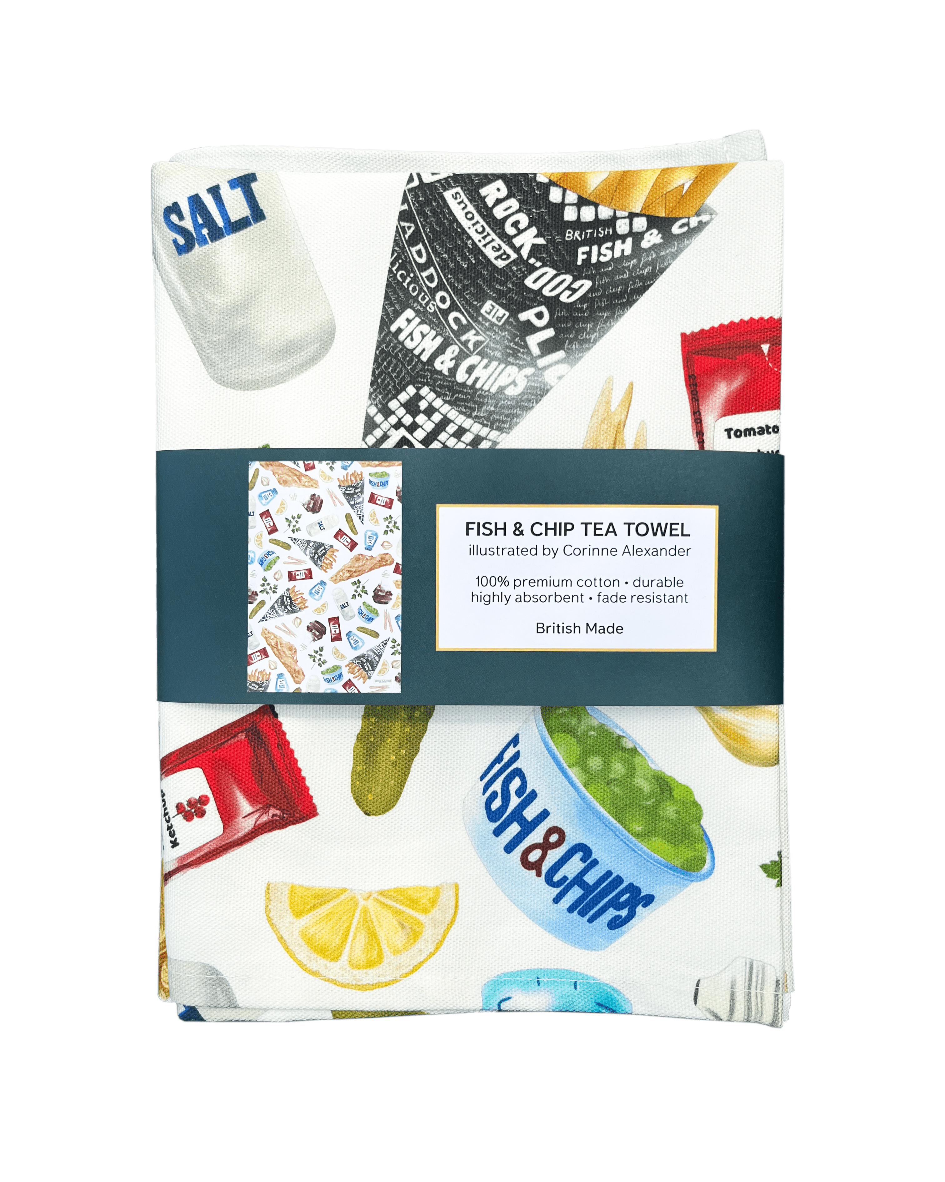 Corinne Alexander – wholesale Tea towel – Fish & Chip Tea Towel - 100% Cotton - Novelty Kitchen Towel1
